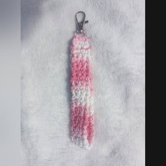 Handmade crocheted key Chain and wristlet set ( breast cancer awareness ) - Picture 2 of 3